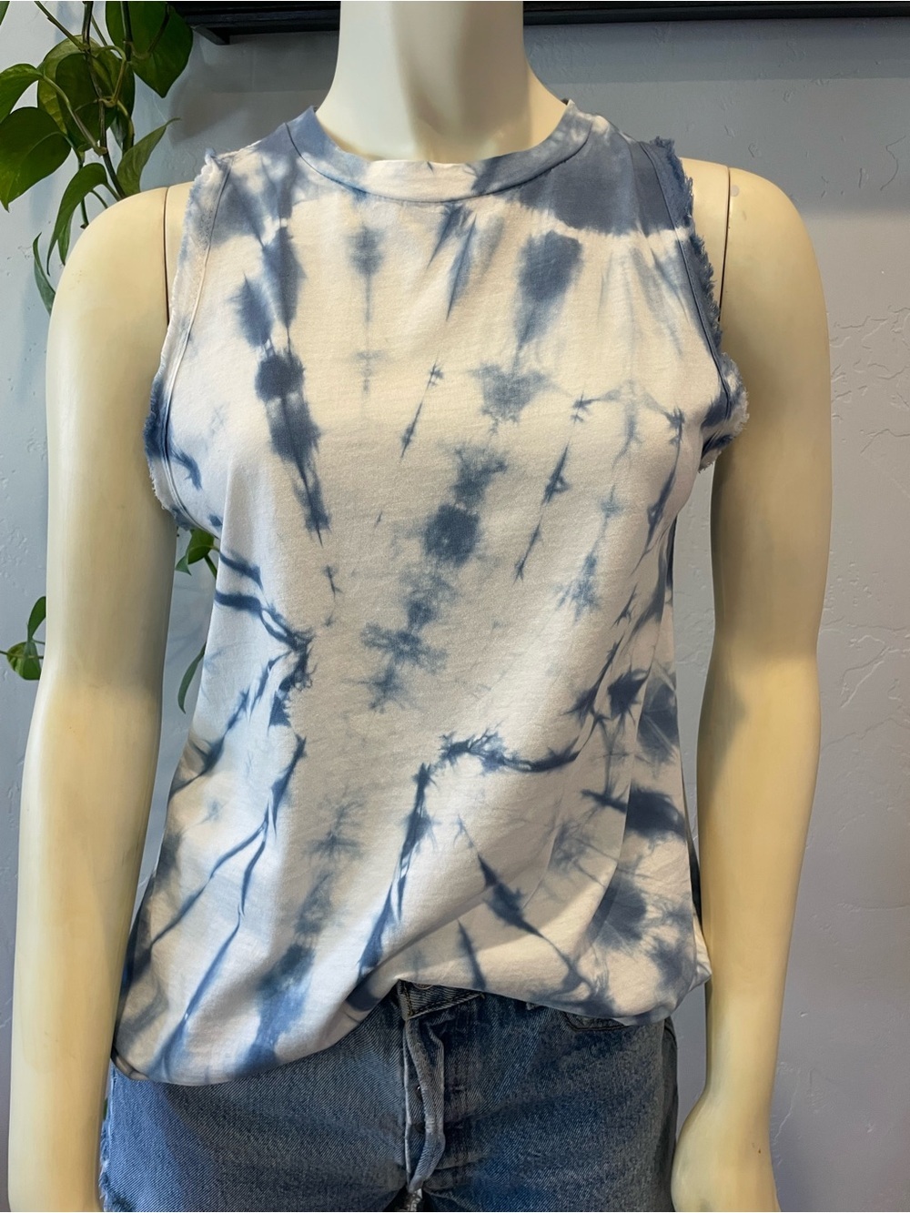 NWT 100% cotton made in Italy Tie-Dye Sleeveless Tank Top - Blue White S